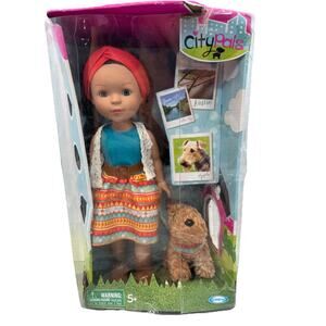 City Pals Doll Austin Allie Sky 14.5" Vinyl Doll & Dog Apple Welliewisher Sz NIB